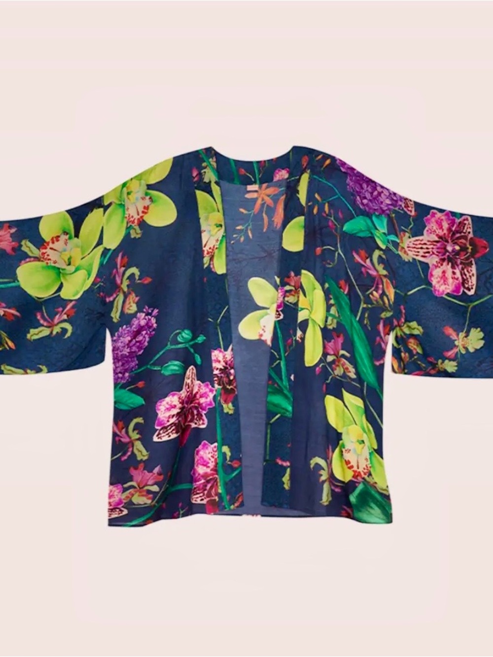 POWDER Exotic Evening Ink Kimono Jacket Orchids, Lilacs & Lilies